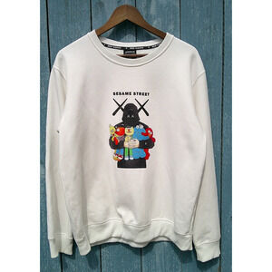 XX Kaws Sesame Street White Graphic Print Pullover Sweatshirt Size XXL-Rare Find